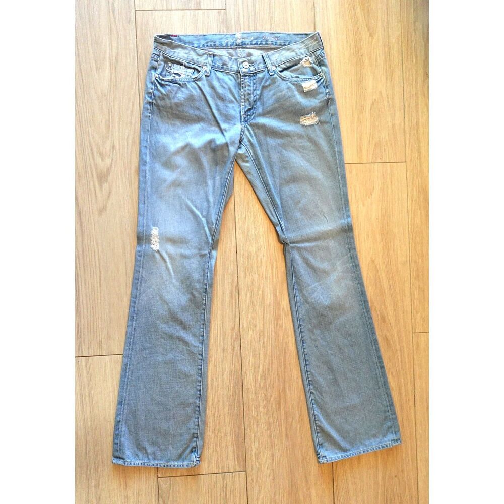 7 For All Mankind Women’s Jeans Size 31 Light Wash Bootcut Distressed Y2K